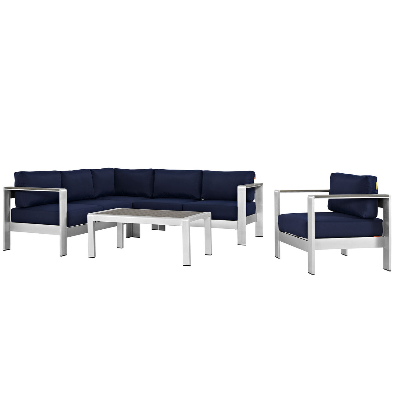 Shorea 5-Piece Alfresco Sectional Sofa Set, Silver & Navy