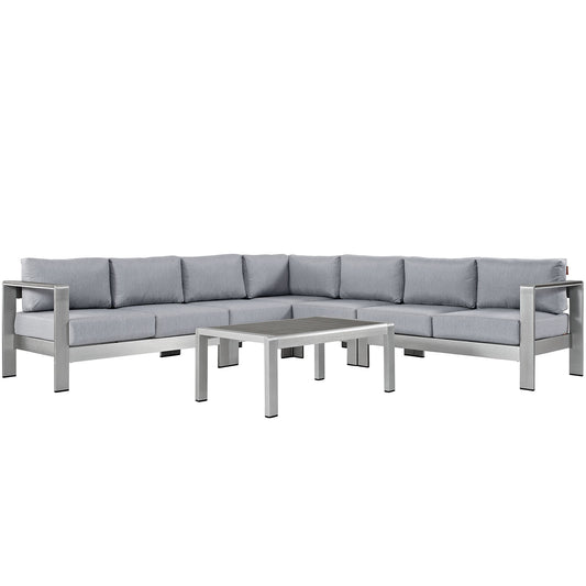 Shorea 6-Piece Alfresco Sectional Sofa Set, Silver & Gray