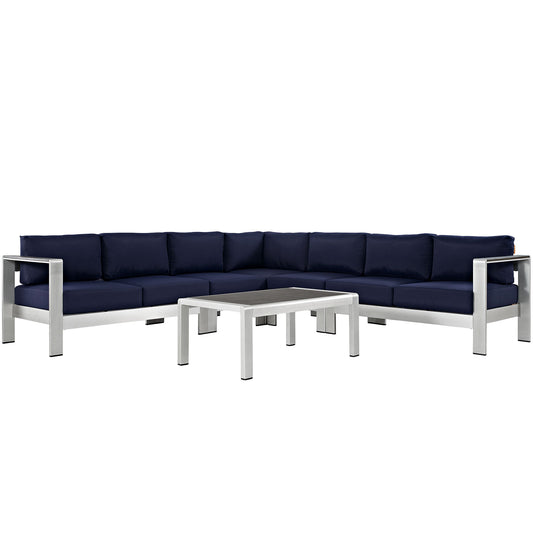 Shorea 6-Piece Alfresco Sectional Sofa Set, Silver & Navy