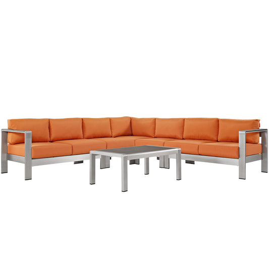 Shorea 6-Piece Alfresco Sectional Sofa Set, Silver & Orange