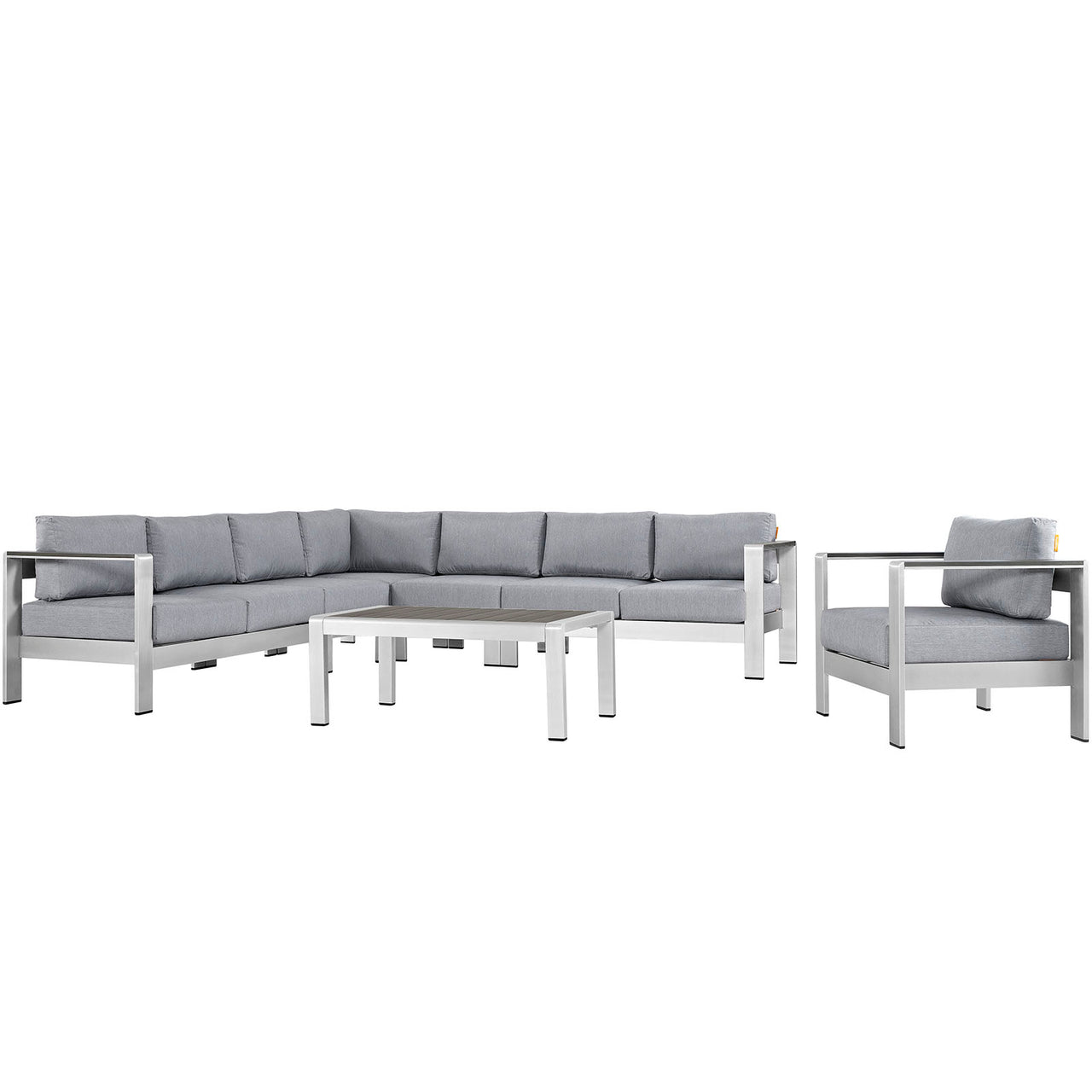Shorea 7-Piece Alfresco Sectional Sofa Set, Silver & Gray