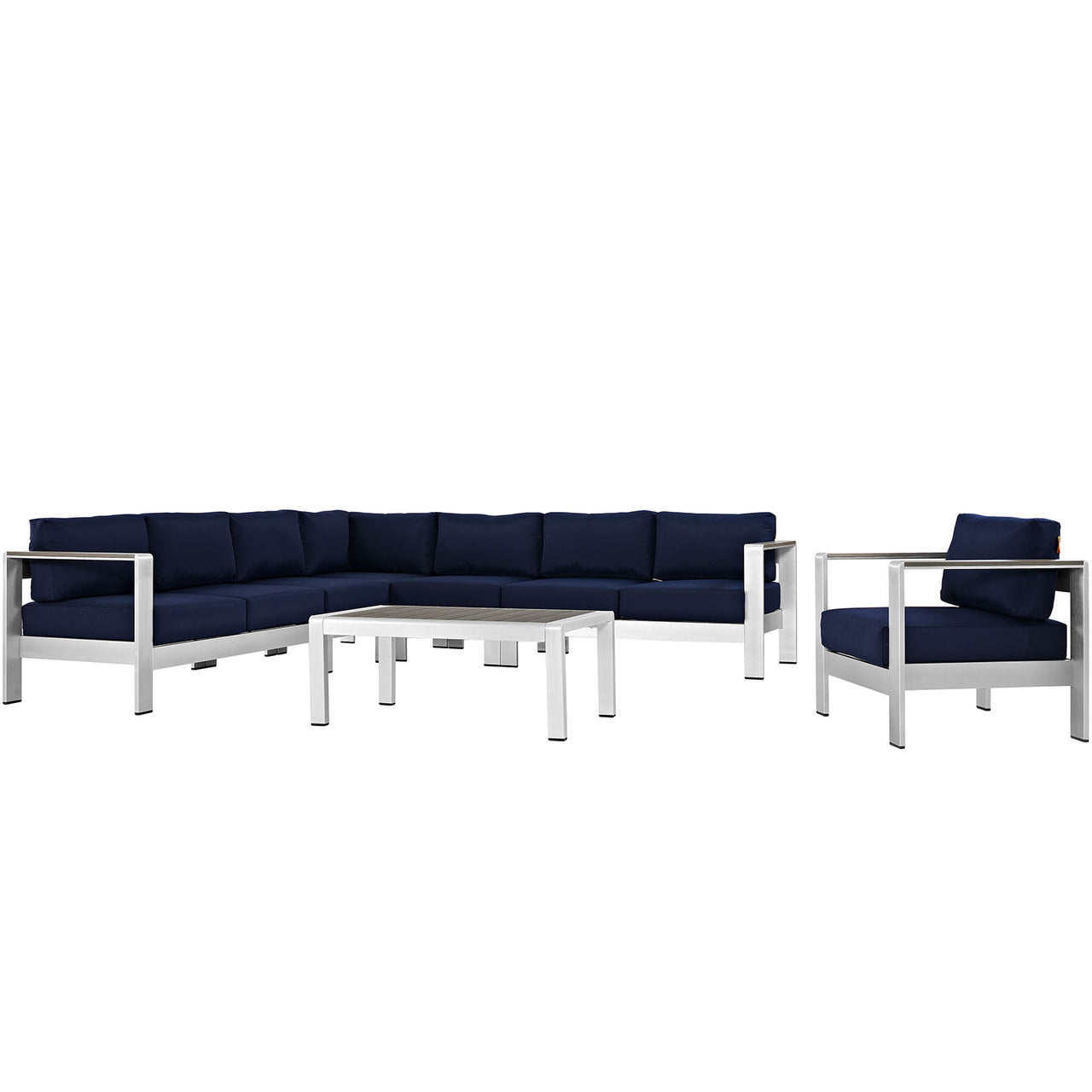 Shorea 7-Piece Alfresco Sectional Sofa Set, Silver & Navy