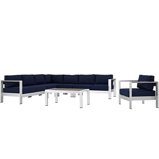 Shorea 7-Piece Alfresco Sectional Sofa Set, Silver & Navy