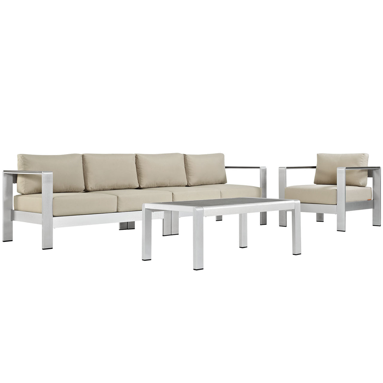 Shorea 4-Piece Alfresco Sectional Sofa Set, Silver & Beige