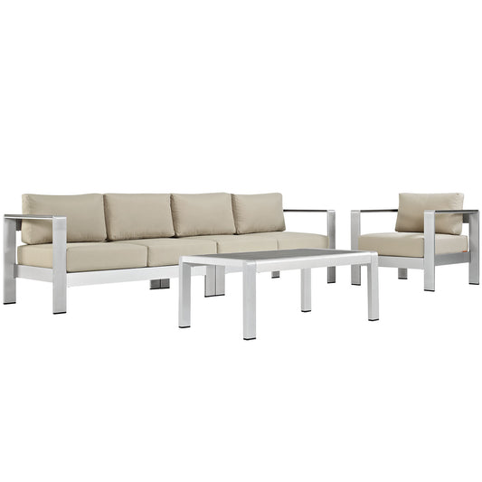 Shorea 4-Piece Alfresco Sectional Sofa Set, Silver & Beige