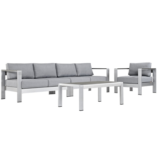 Shorea 4-Piece Alfresco Sectional Sofa Set, Silver & Gray