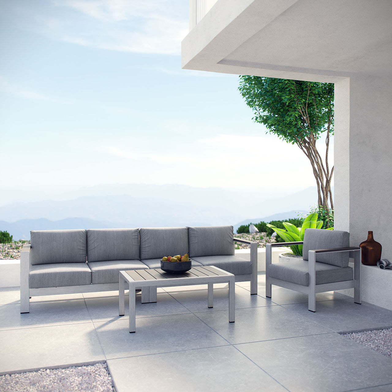 Shorea 4-Piece Alfresco Sectional Sofa Set, Silver & Gray