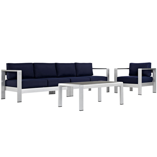 Shorea 4-Piece Alfresco Sectional Sofa Set, Silver & Navy