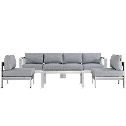 Shorea 5-Piece Alfresco Sectional Sofa Set, Silver & Gray