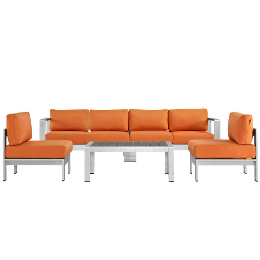 Shorea 5-Piece Alfresco Sectional Sofa Set, Silver & Orange