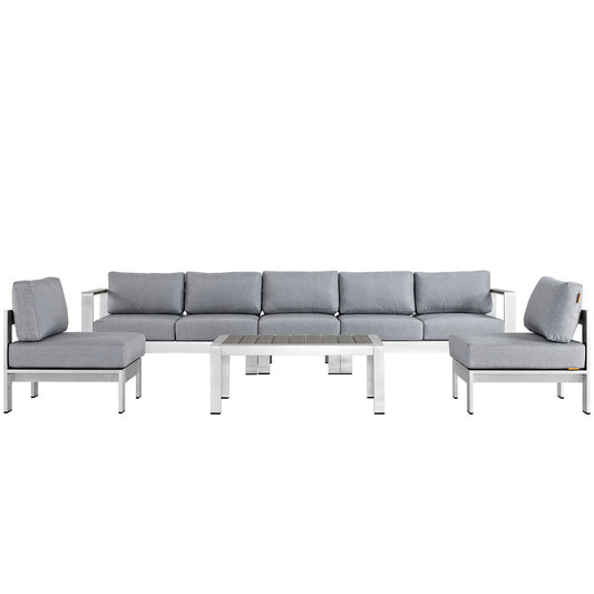 Shorea 6-Piece Alfresco Sectional Sofa Set, Silver & Gray