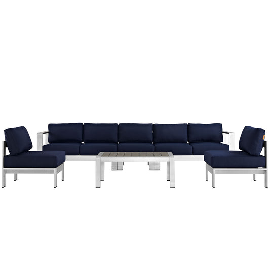 Shorea 6-Piece Alfresco Sectional Sofa Set, Silver & Navy