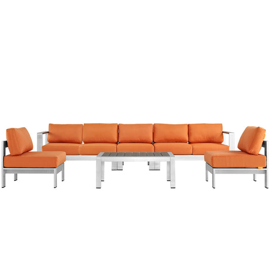 Shorea 6-Piece Alfresco Sectional Sofa Set, Silver & Orange