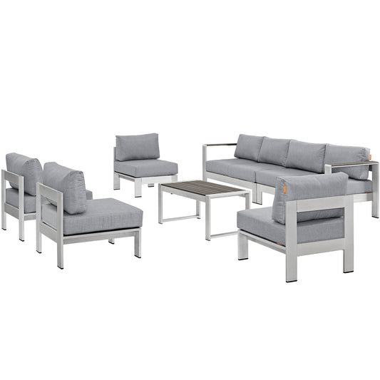 Shorea 7-Piece Alfresco Sectional Sofa Set, Silver & Gray