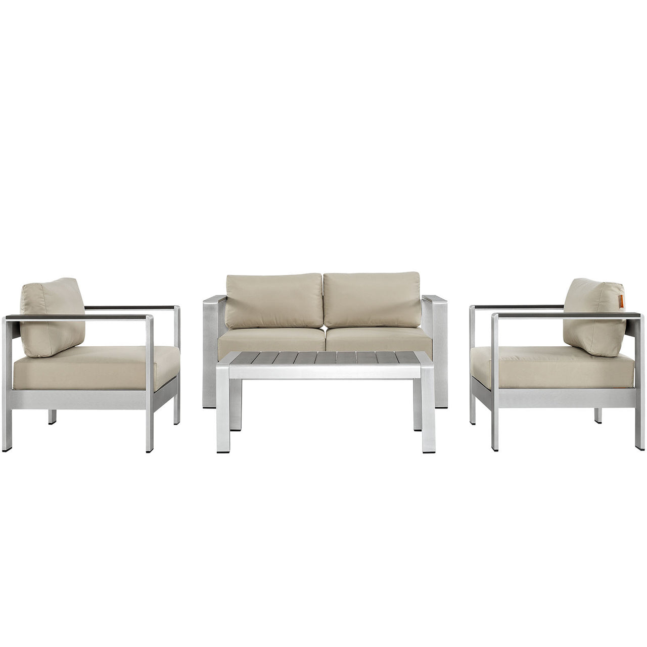 Shorea 4-Piece Alfresco Sectional Sofa Set, Silver & Beige