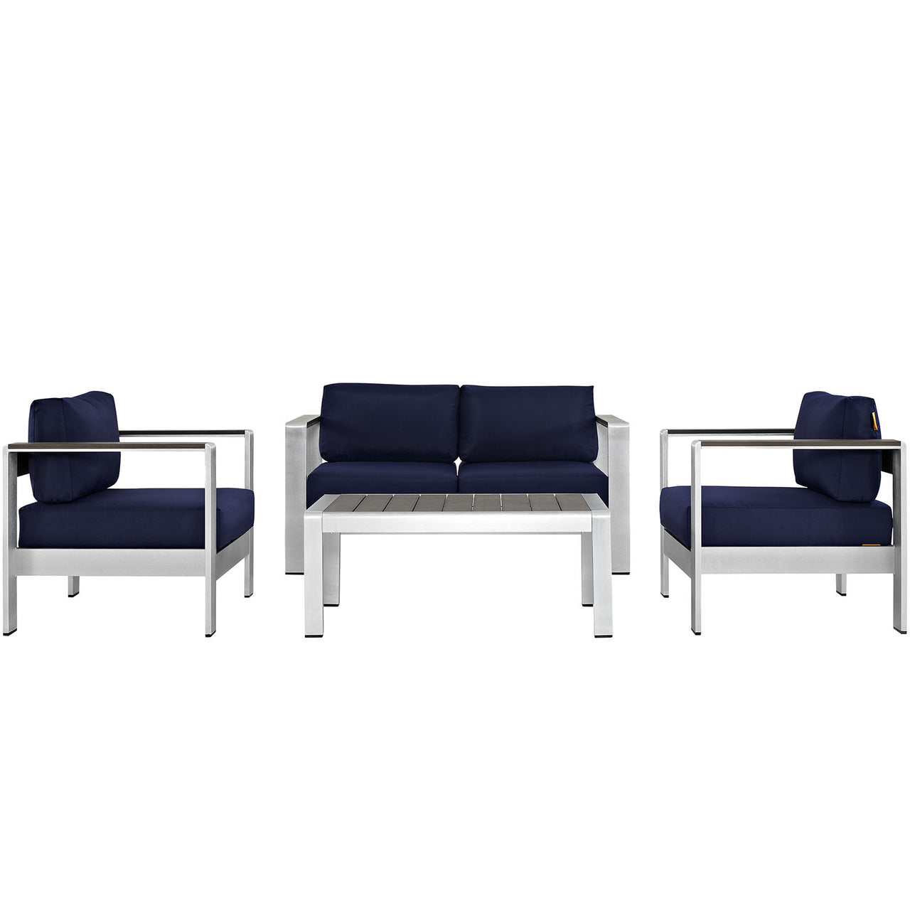 Shorea 4-Piece Alfresco Sectional Sofa Set, Silver & Navy