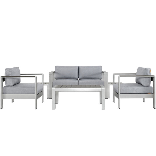 Shorea 6-Piece Alfresco Sectional Sofa Set, Silver & Gray