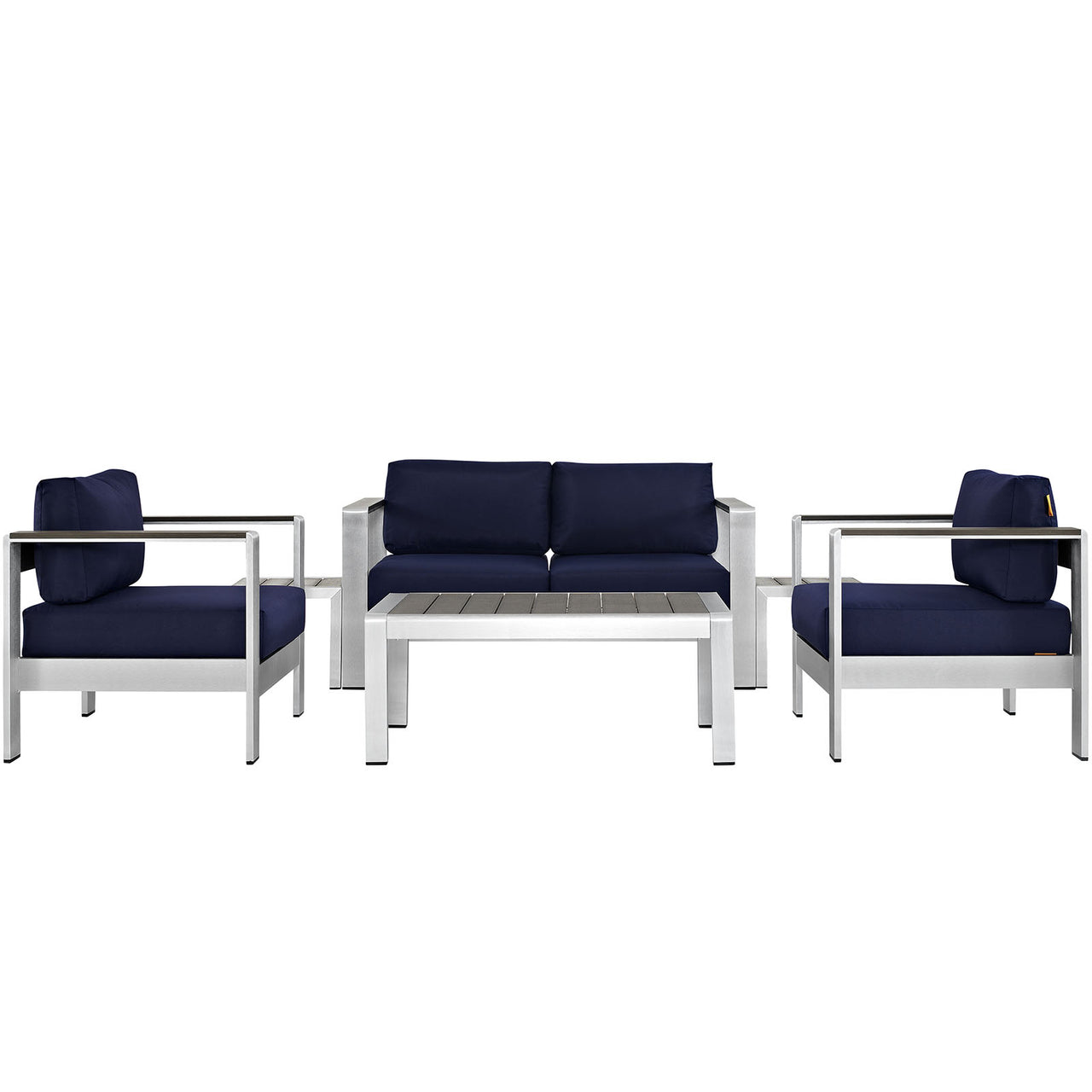 Shorea 6-Piece Alfresco Sectional Sofa Set, Silver & Navy