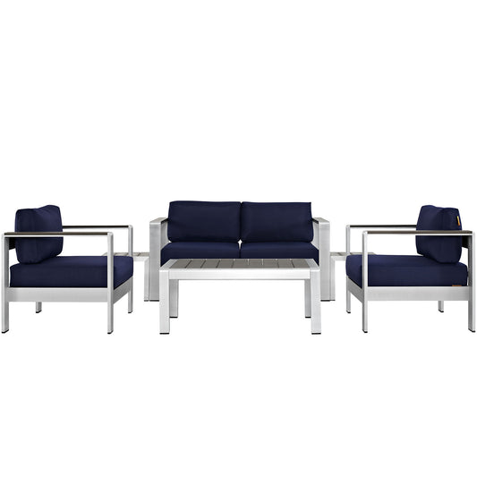 Shorea 6-Piece Alfresco Sectional Sofa Set, Silver & Navy