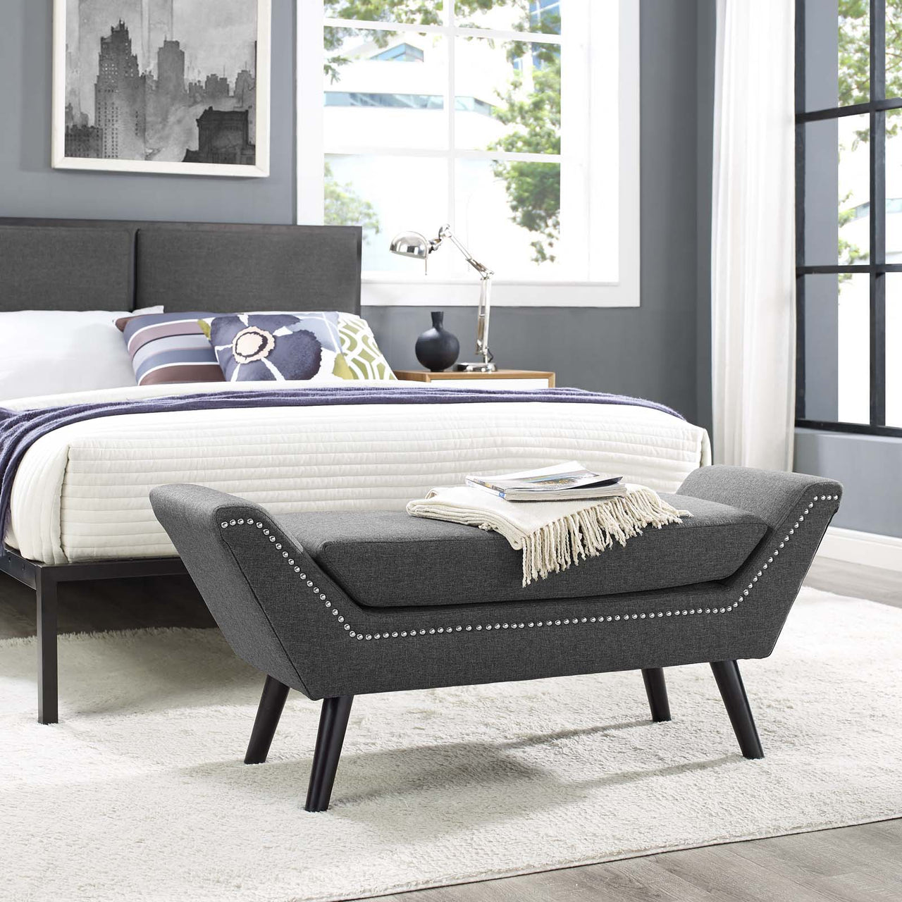 Verlane Fabric Bench, Gray