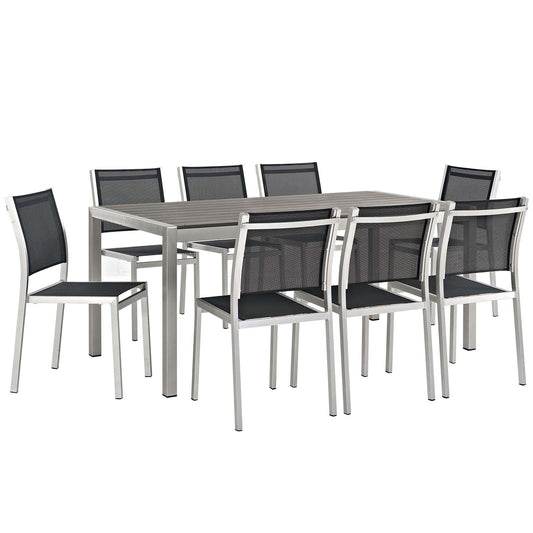 Shorea 9-Piece Alfresco Dining Set, Silver & Black