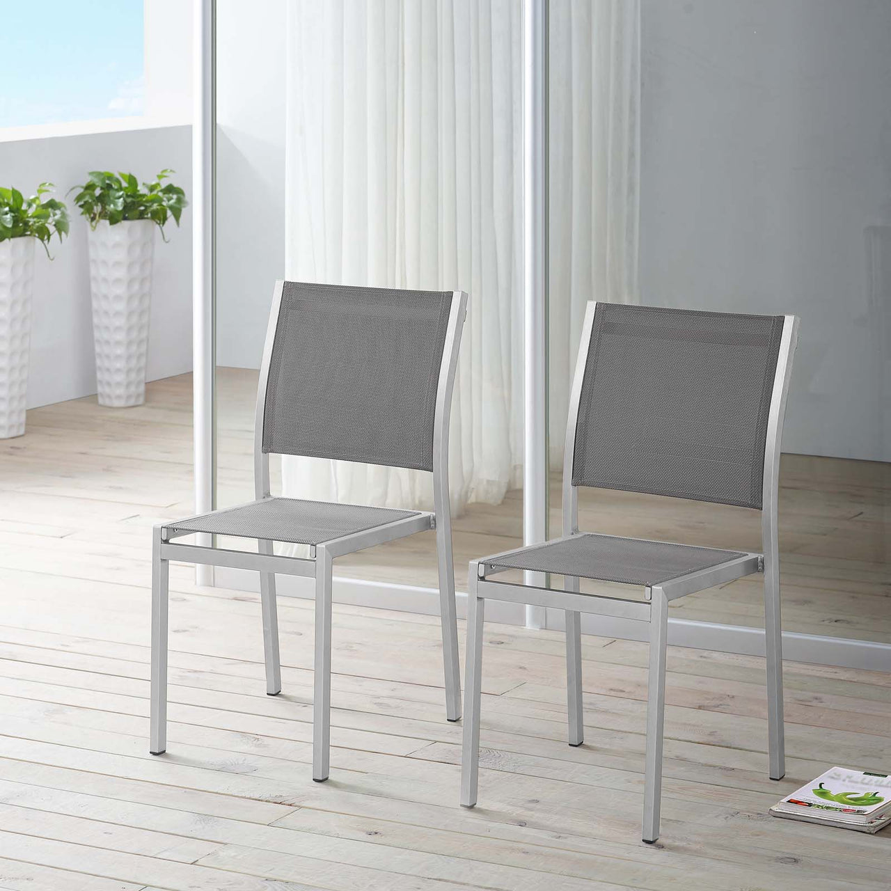 Shorea Alfresco Side Chair Set of 2, Silver & Gray