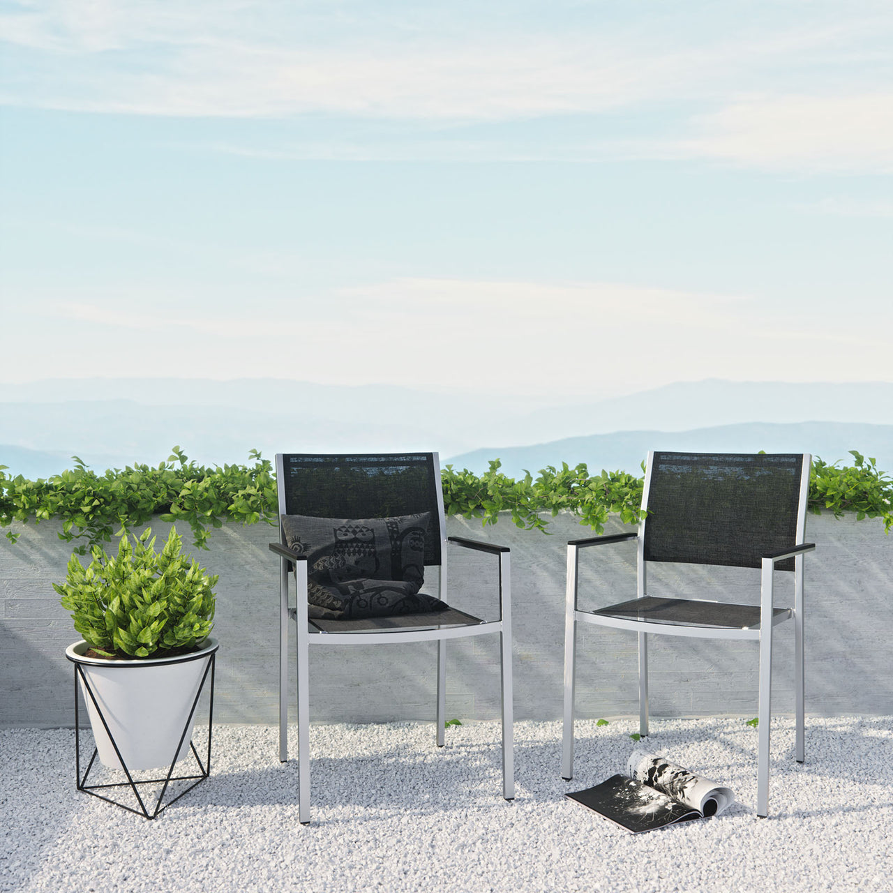 Shorea Alfresco Dining Chair Set of 2, Silver & Black
