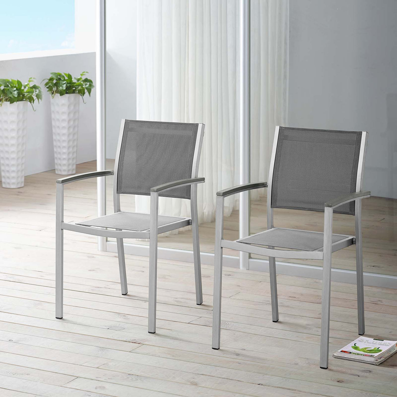 Shorea Alfresco Dining Chair Set of 2, Silver & Gray