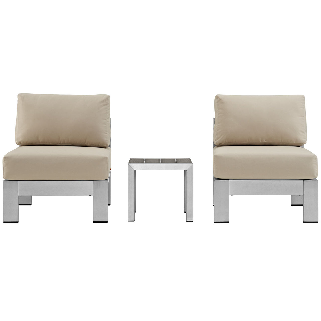 Shorea 3-Piece Alfresco Chair | Side Table Set, Silver & Beige