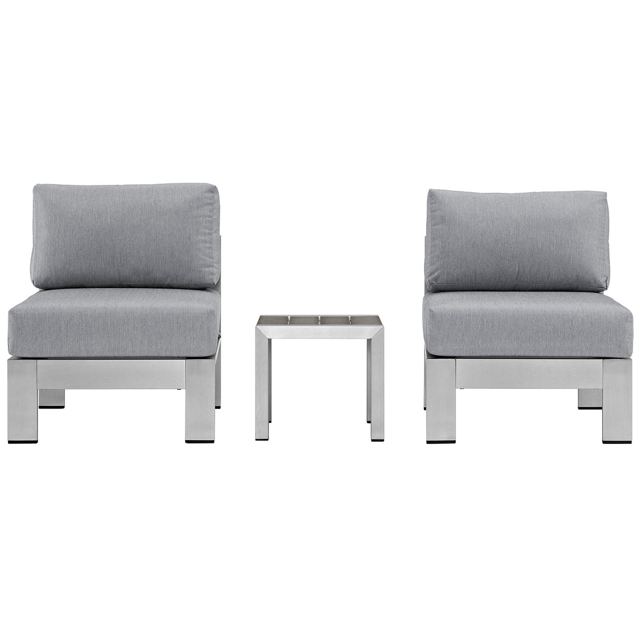 Shorea 3-Piece Alfresco Chair | Side Table Set, Silver & Gray