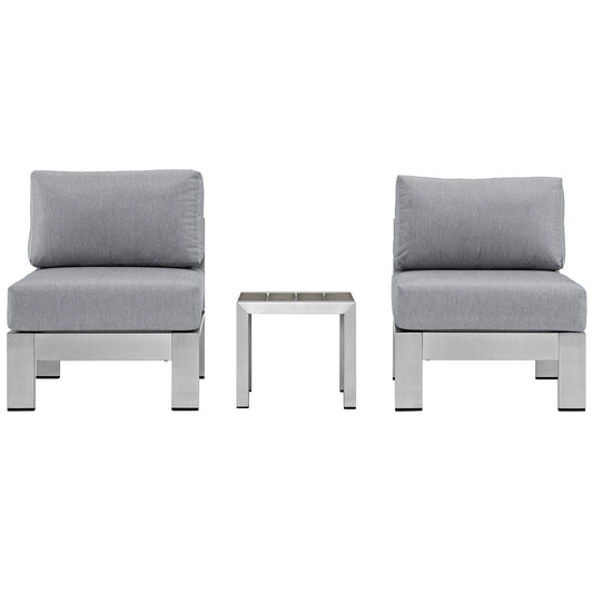 Shorea 3-Piece Alfresco Chair | Side Table Set, Silver & Gray