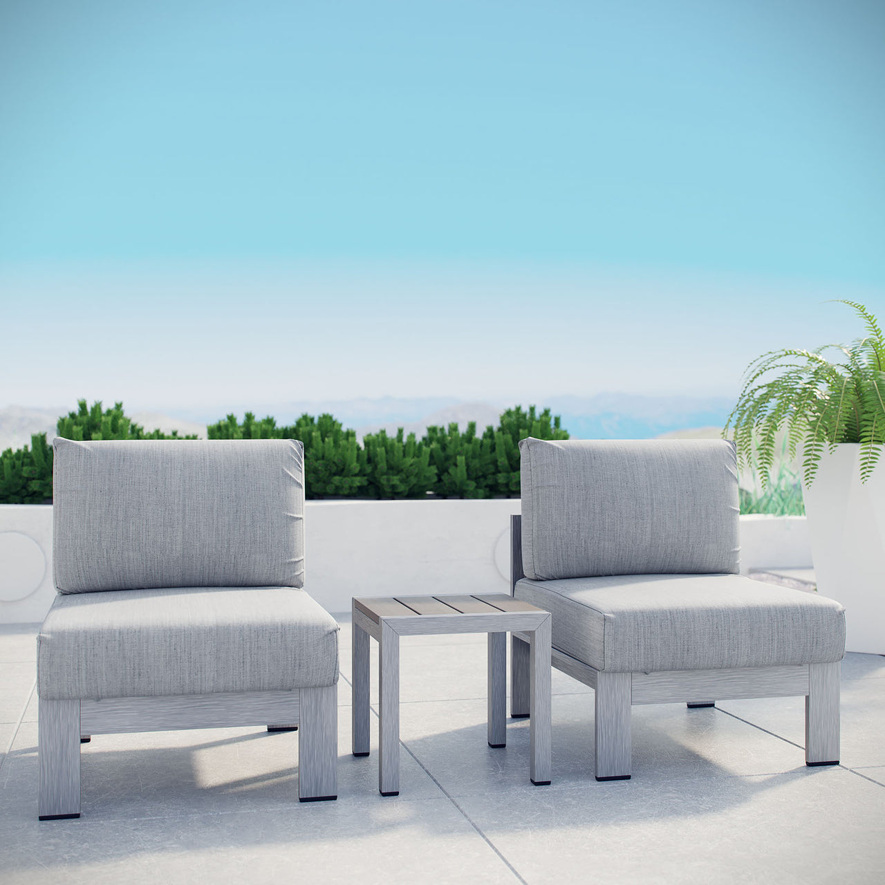 Shorea 3-Piece Alfresco Chair | Side Table Set, Silver & Gray
