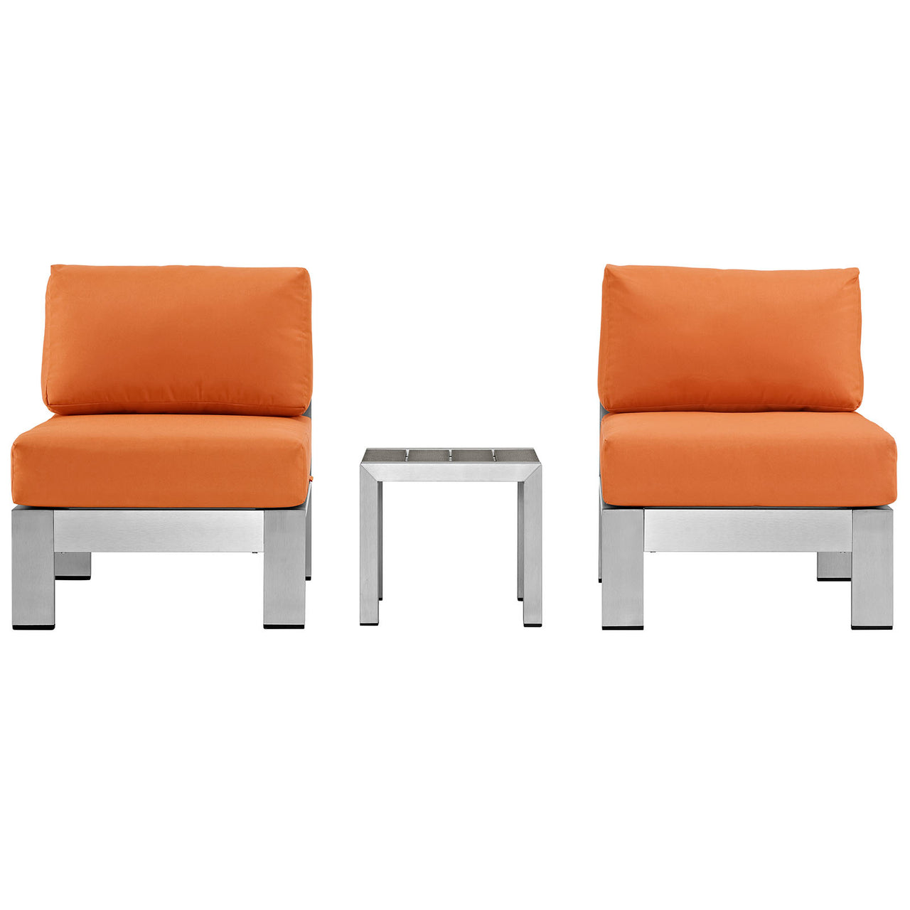 Shorea 3-Piece Alfresco Chair | Side Table Set, Silver & Orange