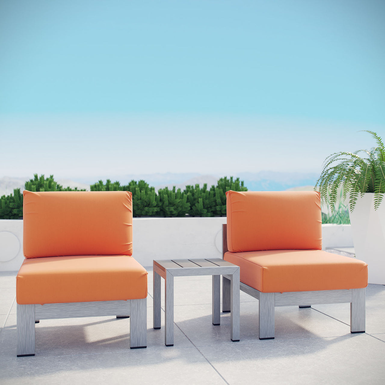 Shorea 3-Piece Alfresco Chair | Side Table Set, Silver & Orange