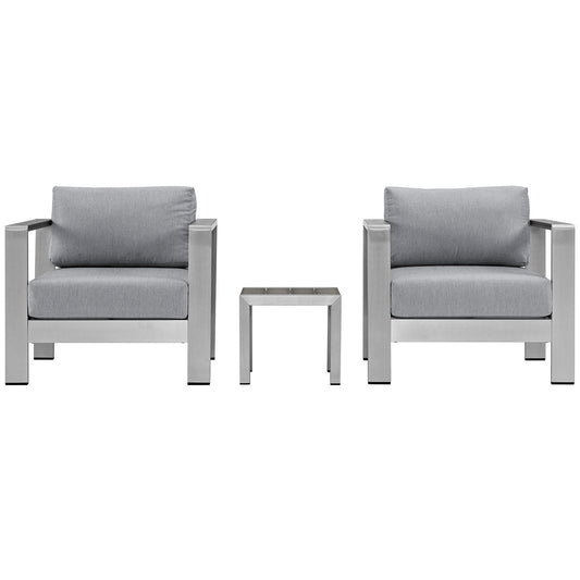 Shorea 3-Piece Alfresco Chair | Side Table Set, Silver & Gray