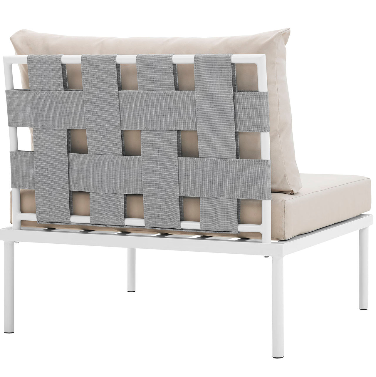 Harmonize Alfresco Armless Chair | Outdoor Modular Sectional Component, White & Beige