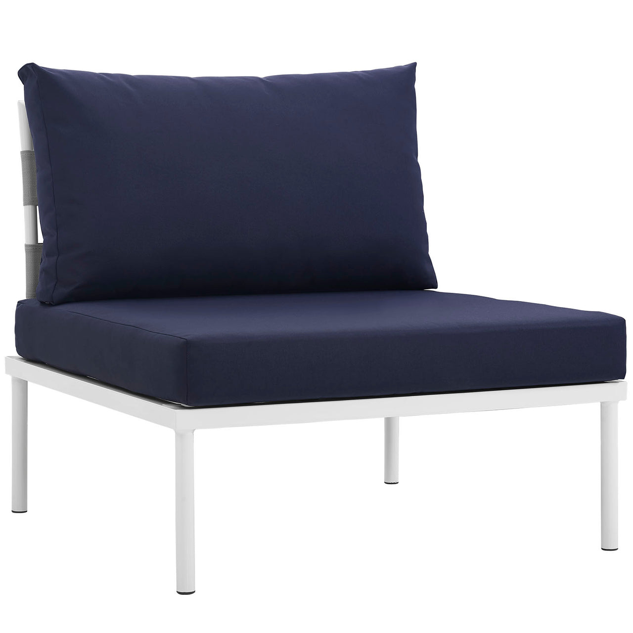 Harmonize Alfresco Armless Chair | Outdoor Modular Sectional Component, White & Navy