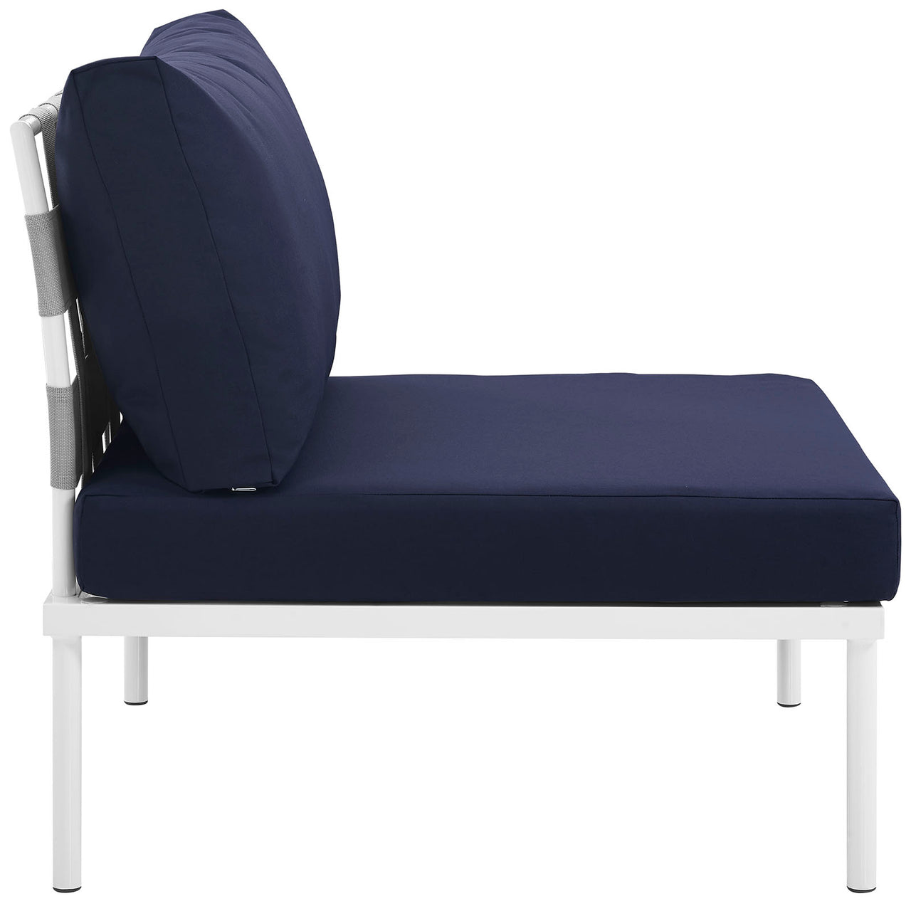 Harmonize Alfresco Armless Chair | Outdoor Modular Sectional Component, White & Navy