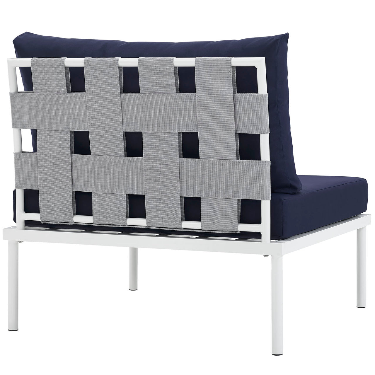 Harmonize Alfresco Armless Chair | Outdoor Modular Sectional Component, White & Navy