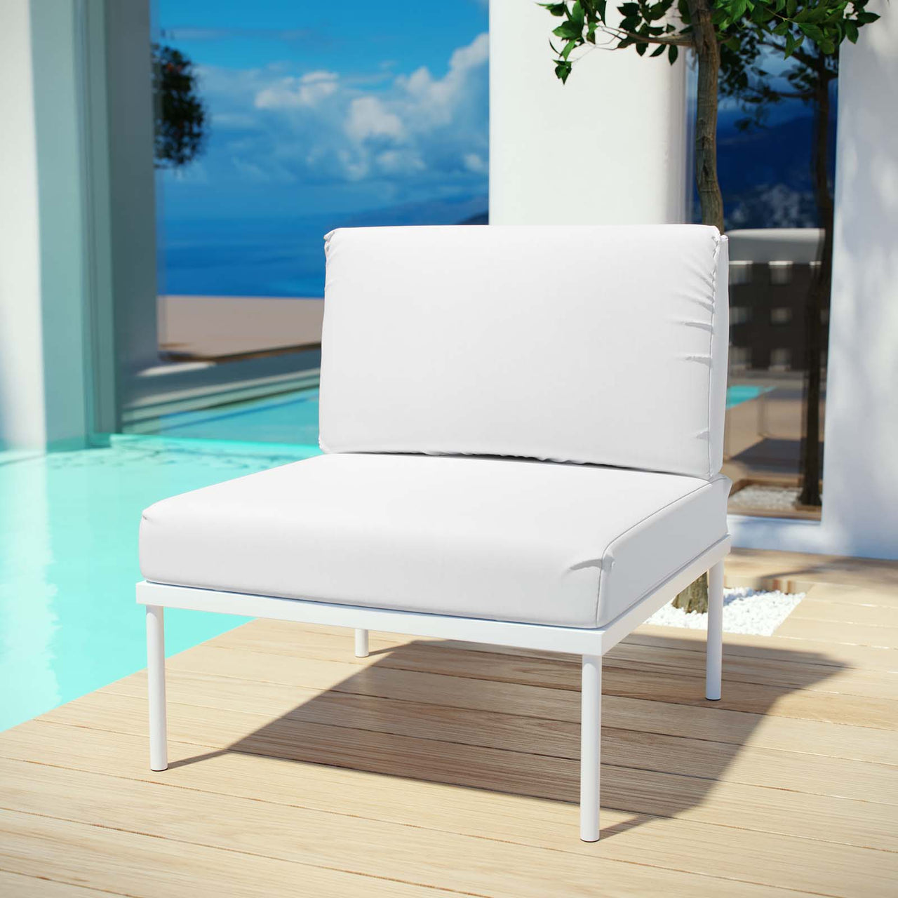 Harmonize Alfresco Armless Chair | Outdoor Modular Sectional Component, White