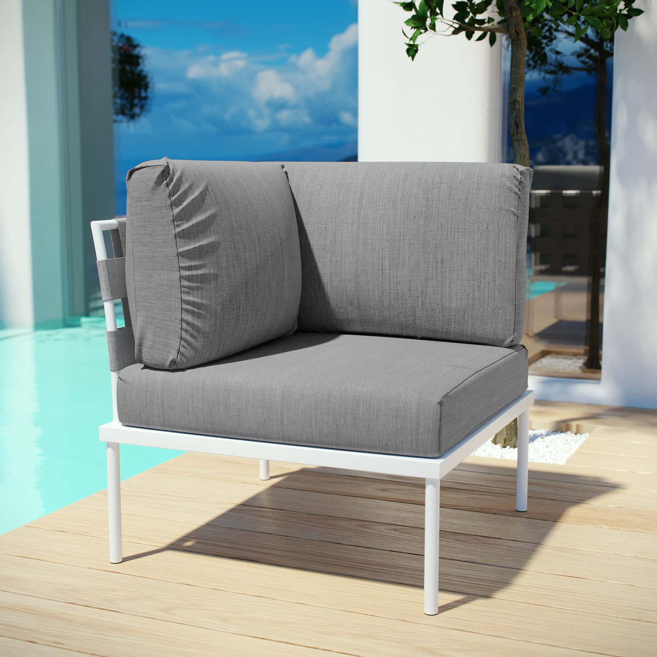 Harmonize Alfresco Corner Chair | Modular Sectional Component, White & Gray