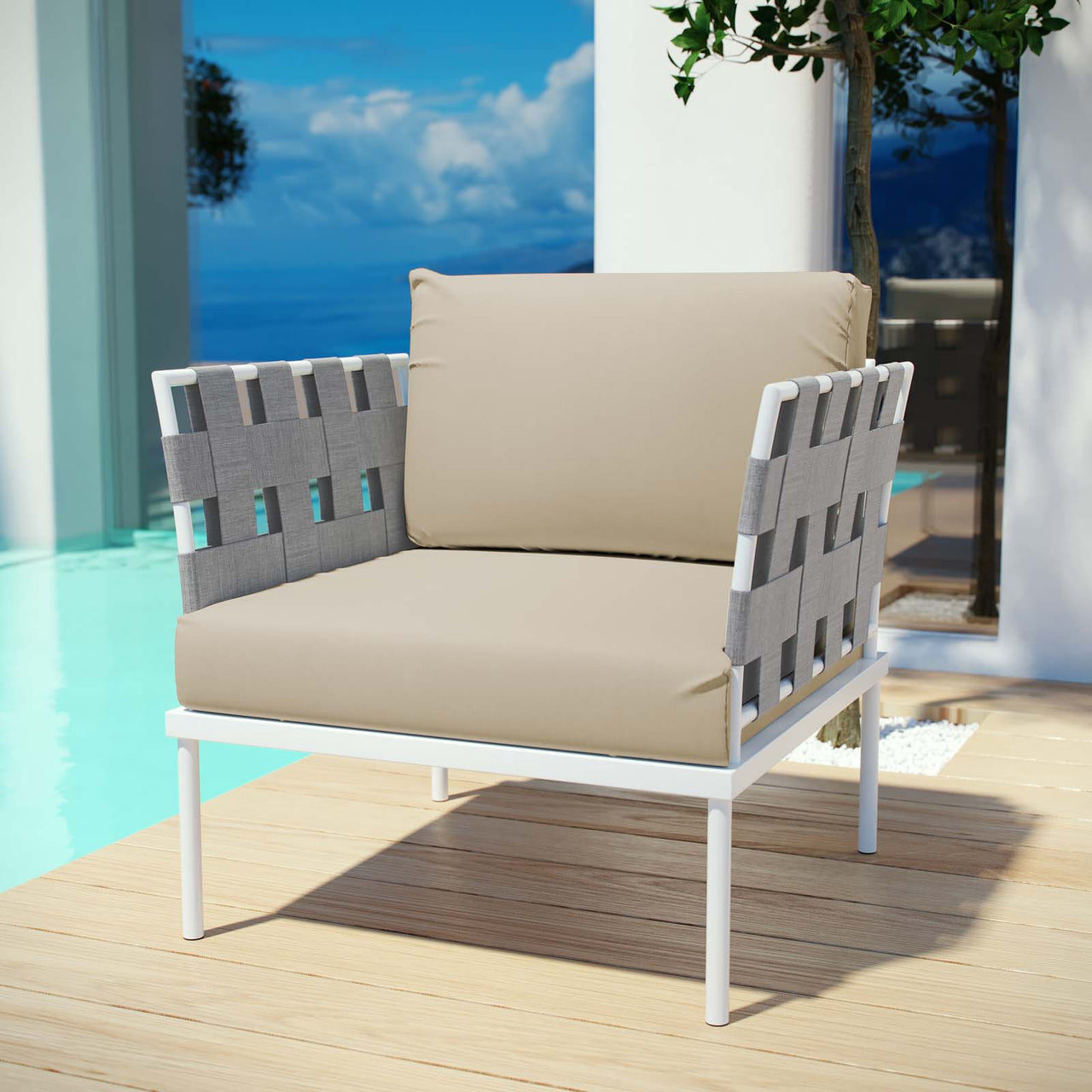 Harmonize Alfresco Armchair, White & Beige