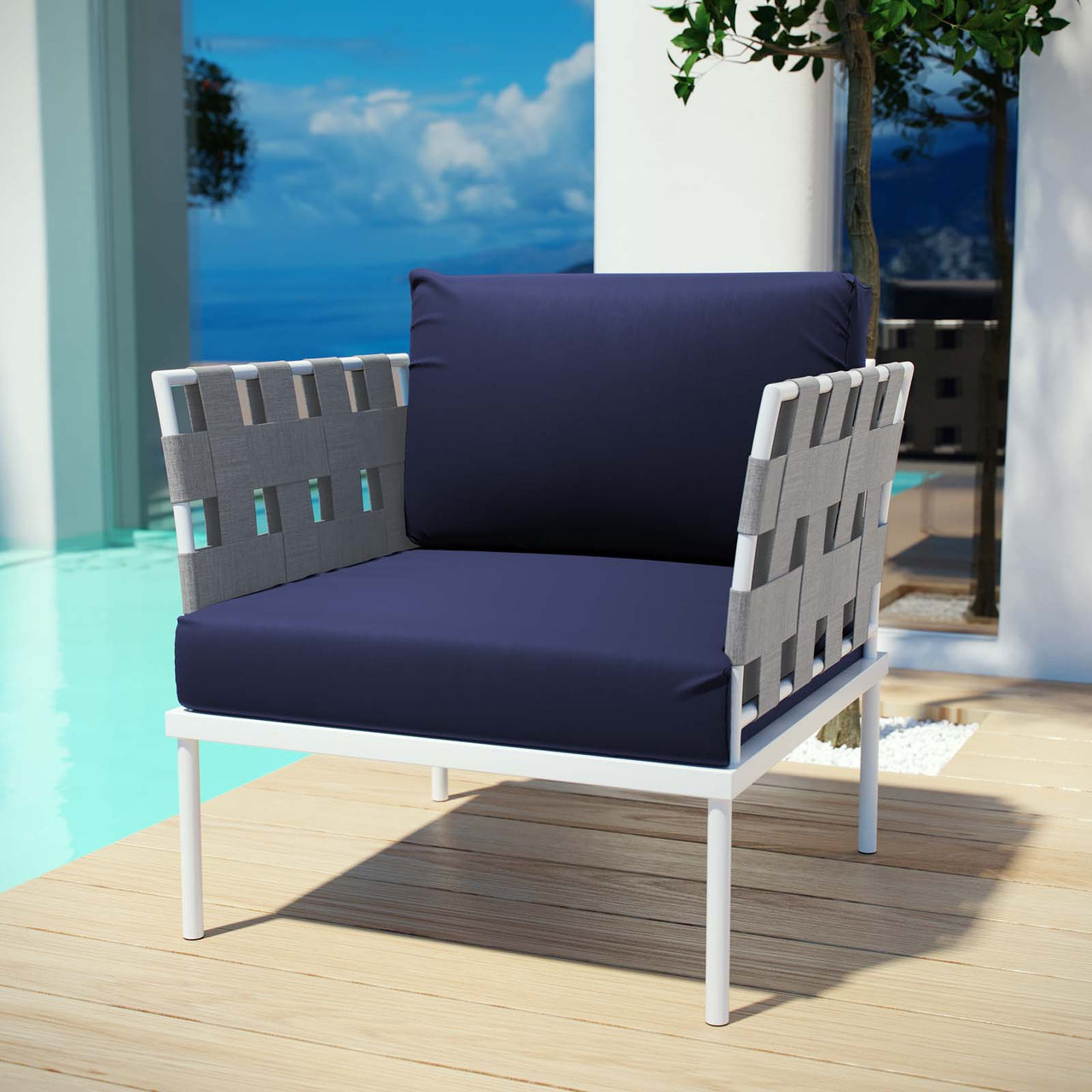 Harmonize Alfresco Armchair, White & Navy