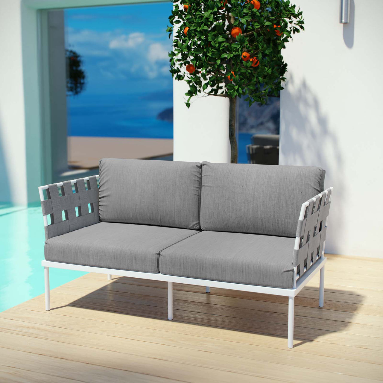 Harmonize Alfresco Loveseat, White & Gray