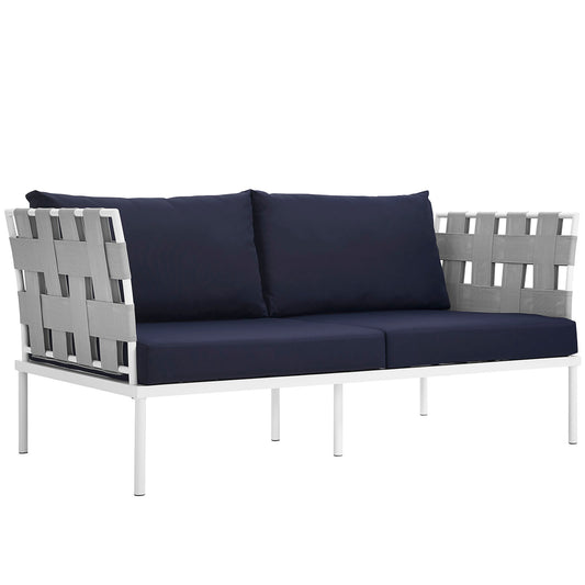 Harmonize Alfresco Loveseat, White & Navy