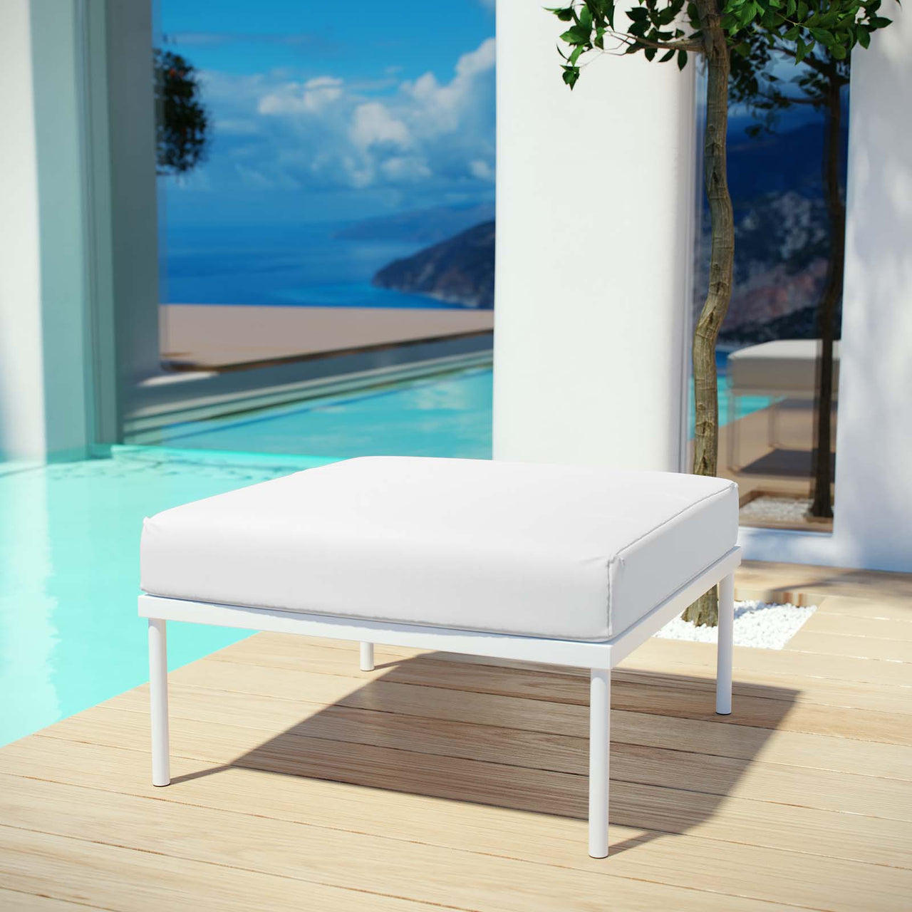 Harmonize Alfresco Ottoman | Outdoor Modular Sectional Component, White