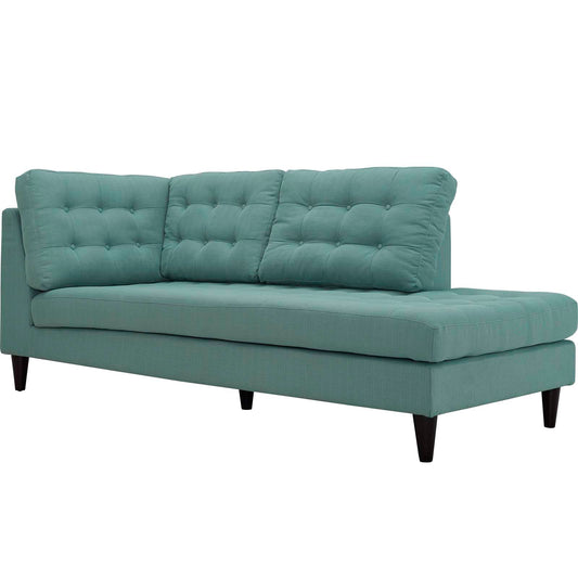 Dynasty Textured Fabric Right Facing Bumper Chaise | Modular Sectional Component, Aqua Green