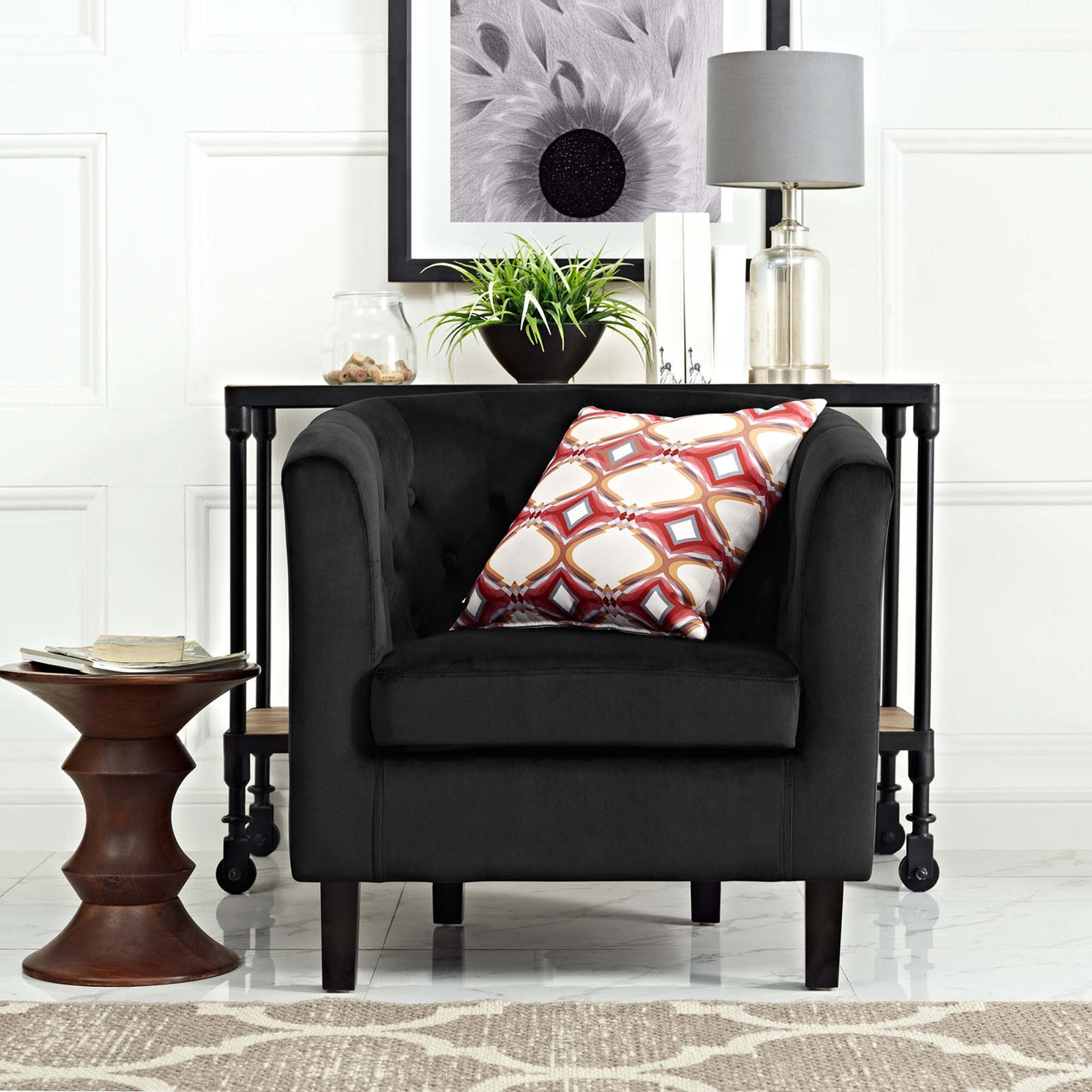 Alessa Upholstered Velvet Armchair, Black