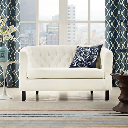 Alessa Upholstered Velvet Loveseat, Ivory