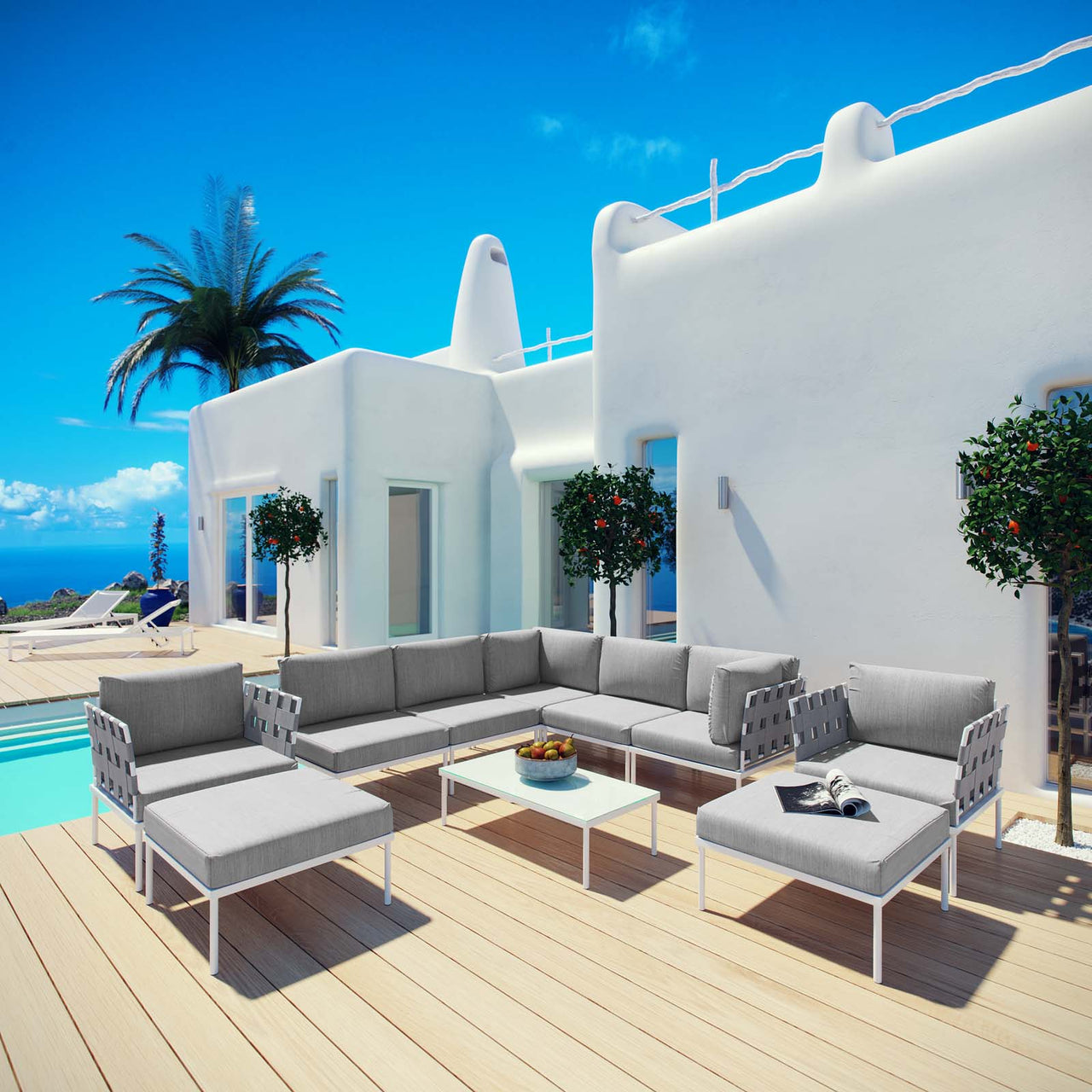 Harmonize 10-Piece Alfresco Sectional Sofa Set, White & Gray